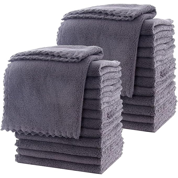Duomama 24-Pack Ultra-Soft Quick-Dry Coral Velvet Washcloths - 12x12 Inches, Absorbent & Gentle on Skin, Ideal for Bath, Spa, Facial Care (Grey) - Image 1